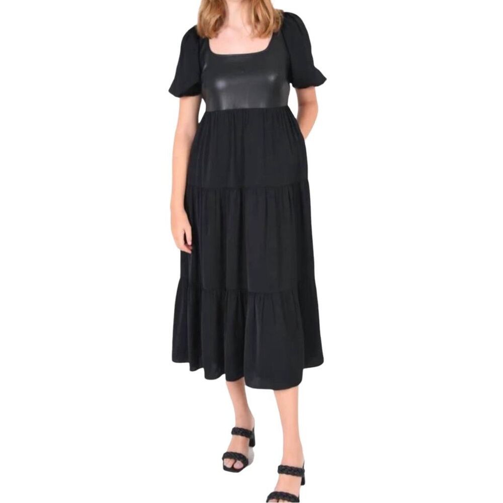 Emily McCarthy Daphne Faux Leather Midi Dress - Size Large